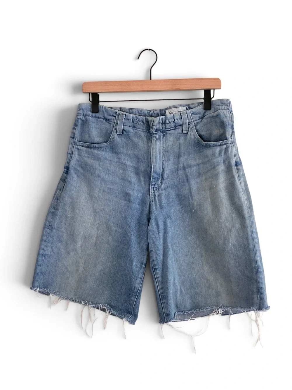 AG | Adriano Goldschmied hand cut frayed denim Bermuda long denim shorts size 29